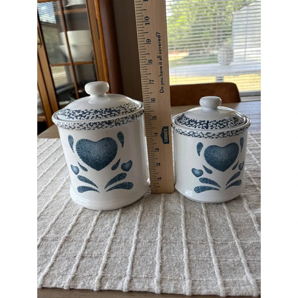 Jay Imports Country Blue Heart stoneware canisters Set of 2 with lids